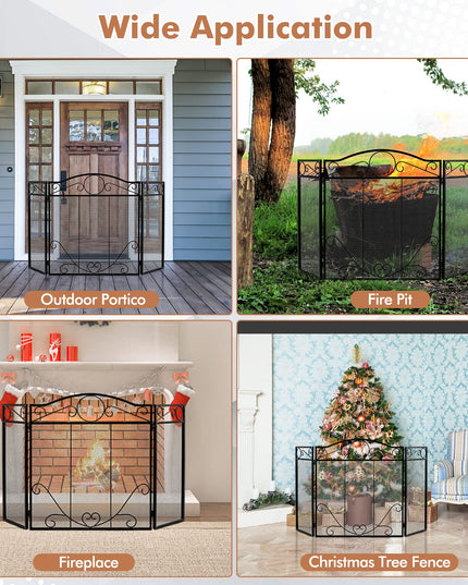 Giantex Foldable 3-Panel Fireplace Screen Black - 50x29 Inch No Assembly Required Freestanding Steel Mesh Fire Screen