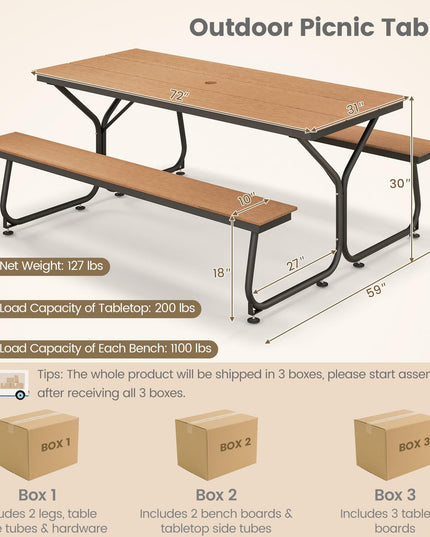 Giantex 6 FT Outdoor Picnic Table Bench Set for 6-8 People