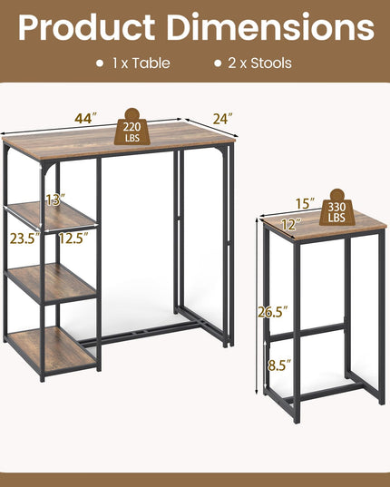 Giantex 3-Piece Dining Table Set for 2 for Small Place Apartment Living Room High Top Breakfast Nook Restaurant