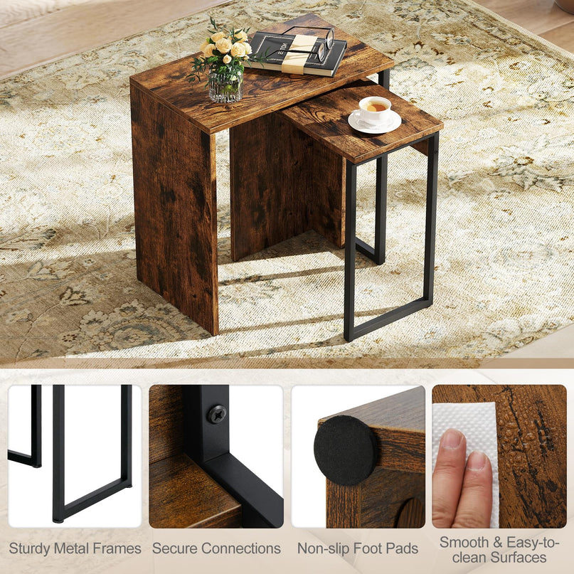 Giantex Nesting Coffee Table Set of 2 with Sturdy Metal Frames