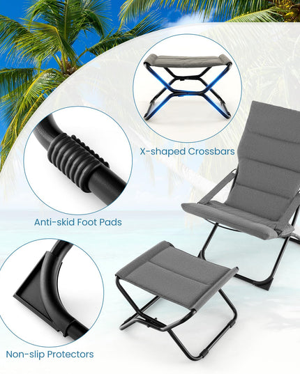 Giantex Patio Folding Chairs with Footrest, Outdoor Lounge Chair with Removable Cushion