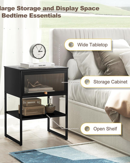 Giantex Black Nightstand, Modern End Table with Flip up Door