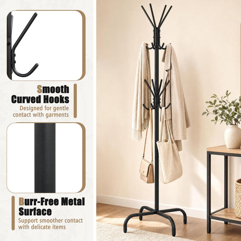 GIANTEX Metal Coat Rack Freestanding with 16 Hooks & 4 Legs