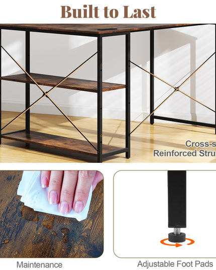 Giantex 47 Inch Reversible Computer Desk with Adjustable Storage Shelves & Metal Frame