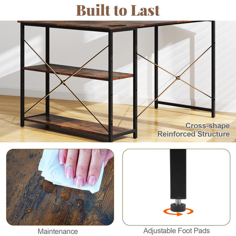 Giantex 47 Inch Reversible Computer Desk with Adjustable Storage Shelves & Metal Frame