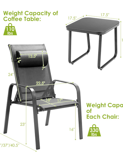 Giantex Stackable Patio Chairs with Adjustable Backrest Headrest, 3 Pieces