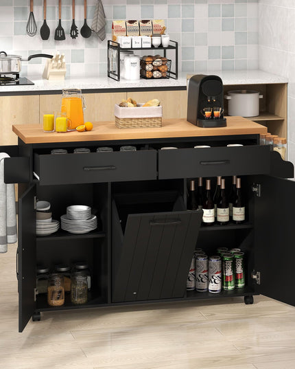 Giantex Kitchen Island w/Trash Bag Storage