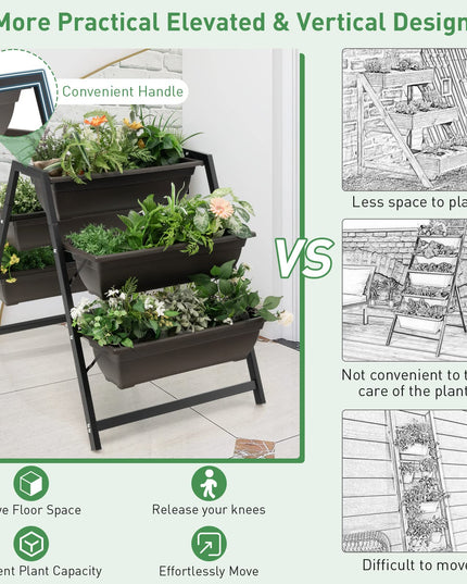 Giantex Set of 2 Vertical Raised Garden Bed, 5 Planter Boxes Container w/ Drainage Holes