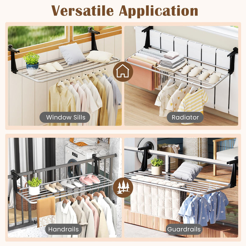 Giantex 37" L Aluminum Hanging Laundry Rack with Adjustable and Foldable Brackets