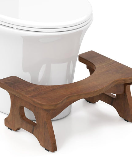 Giantex Teak Wood Toilet Stool - 7" Bathroom Squatting Stool