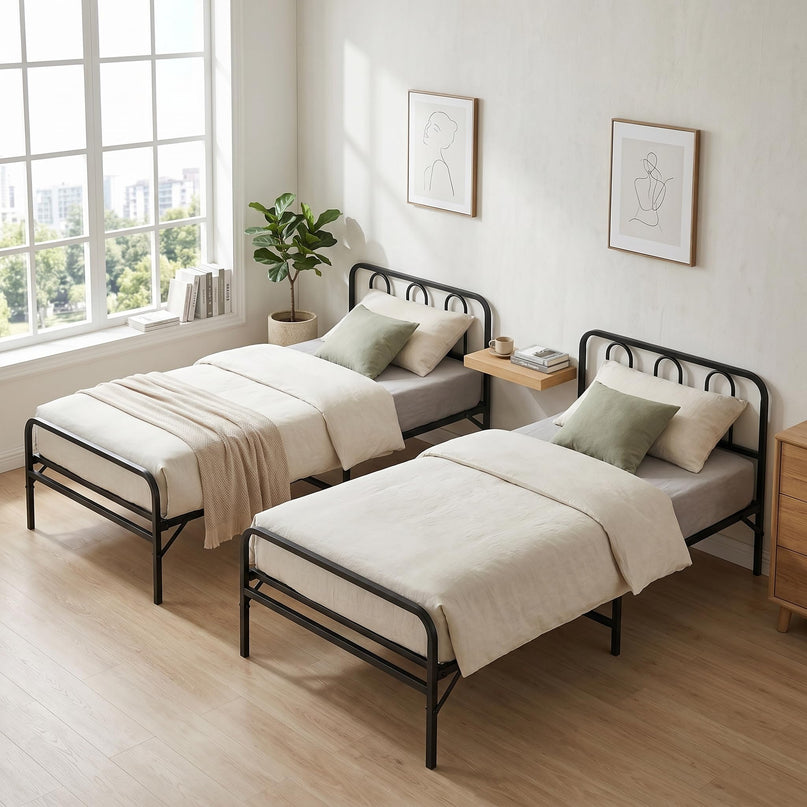 Giantex Foldable Twin Bed Frame with Headboard and Footboard