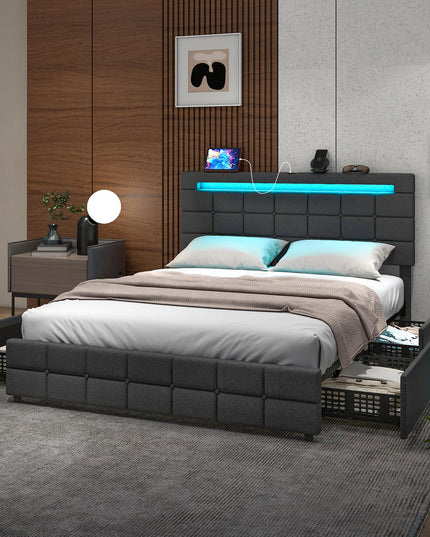 Giantex Bed Frame with LED Lights and 4 Drawers
