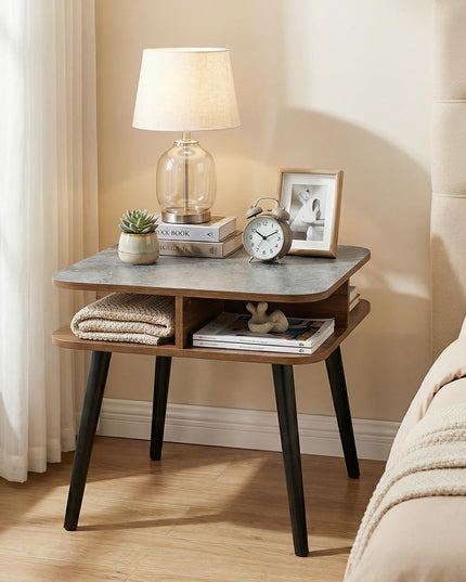 Table d'appoint à 2 niveaux en faux marbre Giantex avec étagères de rangement et pieds en bois d'hévéa