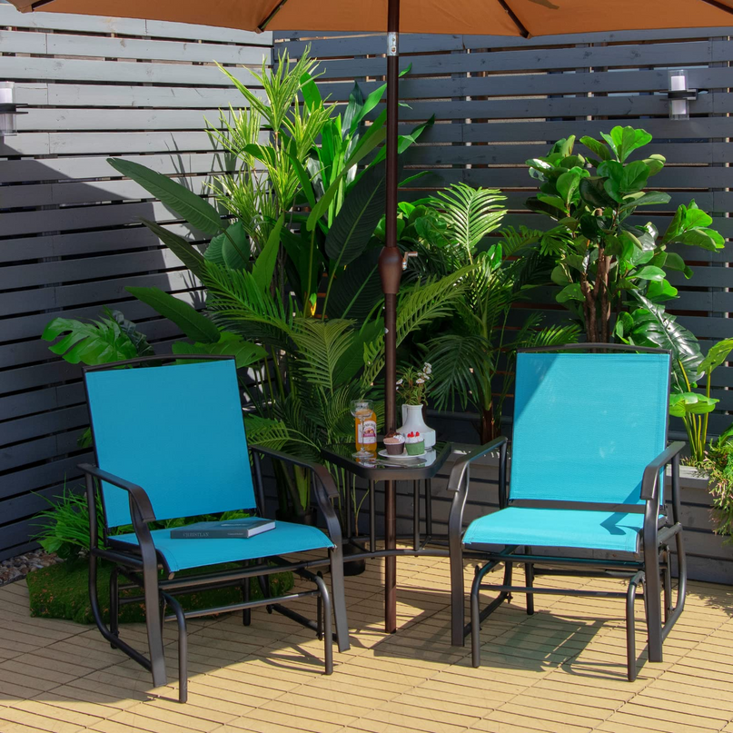 Chaises planeur d'extérieur Giantex avec table et trou pour parasol