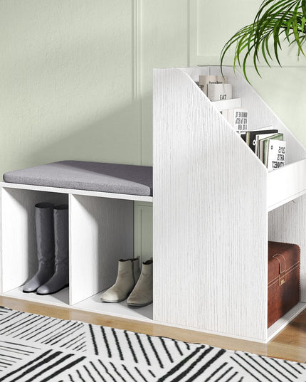 Giantex Shoe Storage Bench, Entryway Bench w/Side Holder & Padded Seat Cushion, 3 Storage Compartments