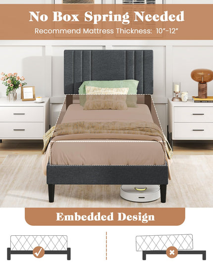 Giantex Modern Upholstered Platform Bed Frame with Vertical Channel Tufted Headboard