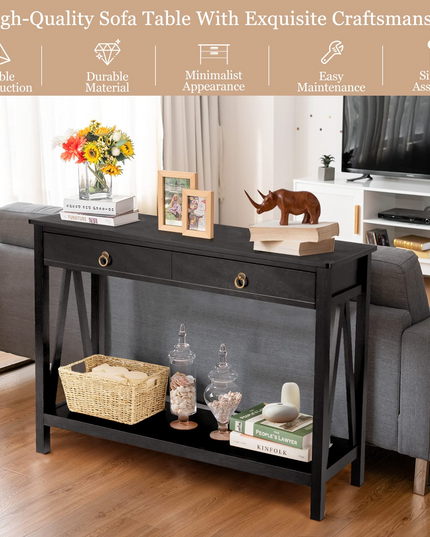 Console Table Entryway Sofa Side Table with 2 Drawers & Open Shelf