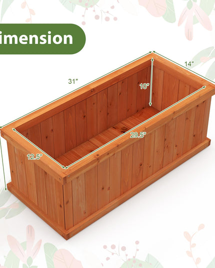 Giantex 31”x14”x12” Wooden Elevated Planter Box with 4 Drainage Holes & Detachable Bottom Panels