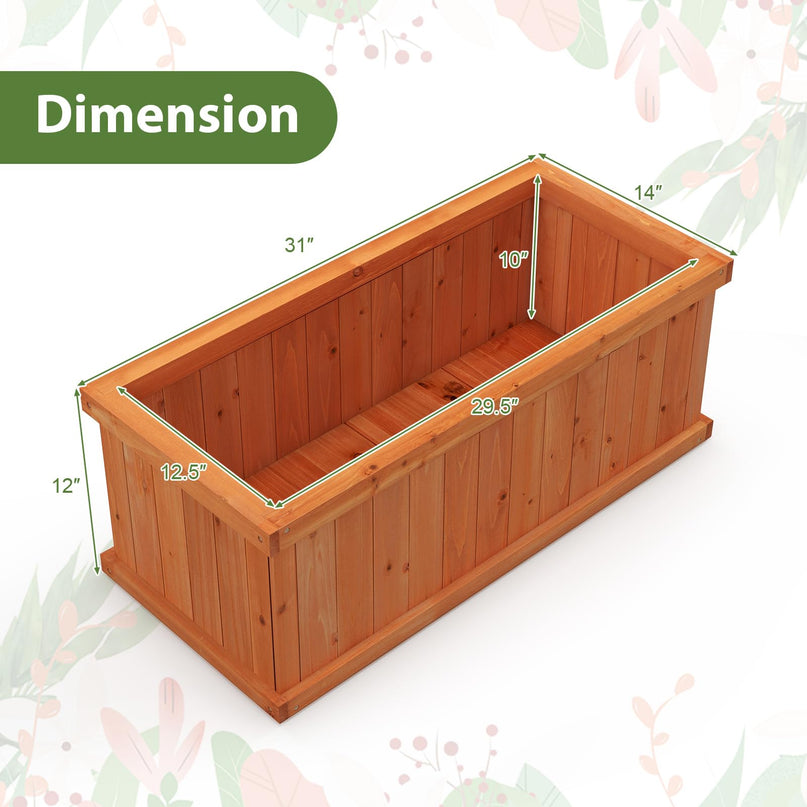 Giantex 31”x14”x12” Wooden Elevated Planter Box with 4 Drainage Holes & Detachable Bottom Panels