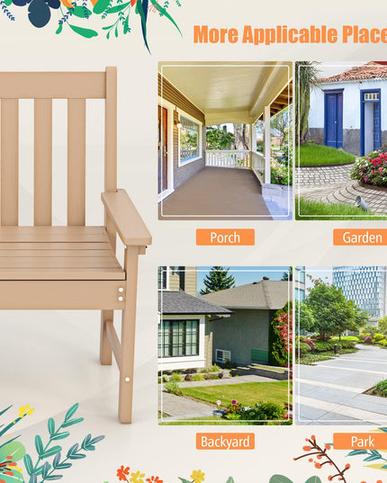 Giantex Outdoor Bench, 52-Inch Outside Bench All-Weather HDPE Park Bench with Backrest and Armrests