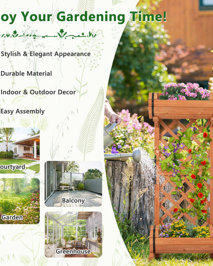 Giantex Raised Garden Bed with 2 Barrel Planters & Trellis