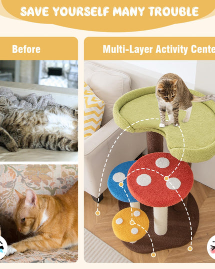 Giantex Cute Cat Tree - 37 Inches Mushroom Cat Tower