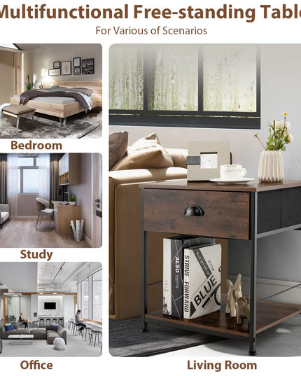 Giantex Nightstand with Drawers, Bedside Table w/Removable Fabric Bins & Pull Handle