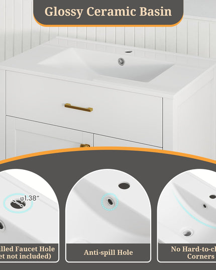 Giantex 30” Bathroom Vanity with Sink, Ceramic Basin Combo with 2 Drawers, 1 Door, 1 Flip-Out Drawer