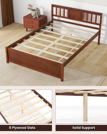 Giantex Solid Wood Platform Bed Frame, Mid Century Full Bed Frame with Headboard