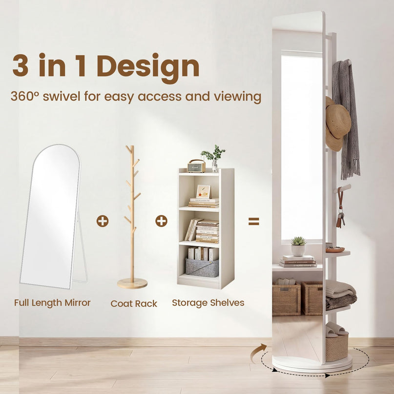 Giantex 65.5" Swivel Full Length Mirror with Coat Rack