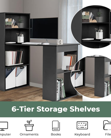 Giantex 48 Inch Computer Desk with Bookshelf, 3-in-1 Home Office Desk with 4-Tier Bookcase & CPU Stand
