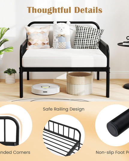 Giantex Metal Twin Bed Frame, Convertible Sofa Bed with Headboard & Armrests, Pull-Out Sleeper Chair Bed