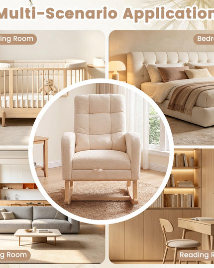 GIANTEX Nursery Rocking Chair | Teddy Upholstered Glider Chair with Footrest