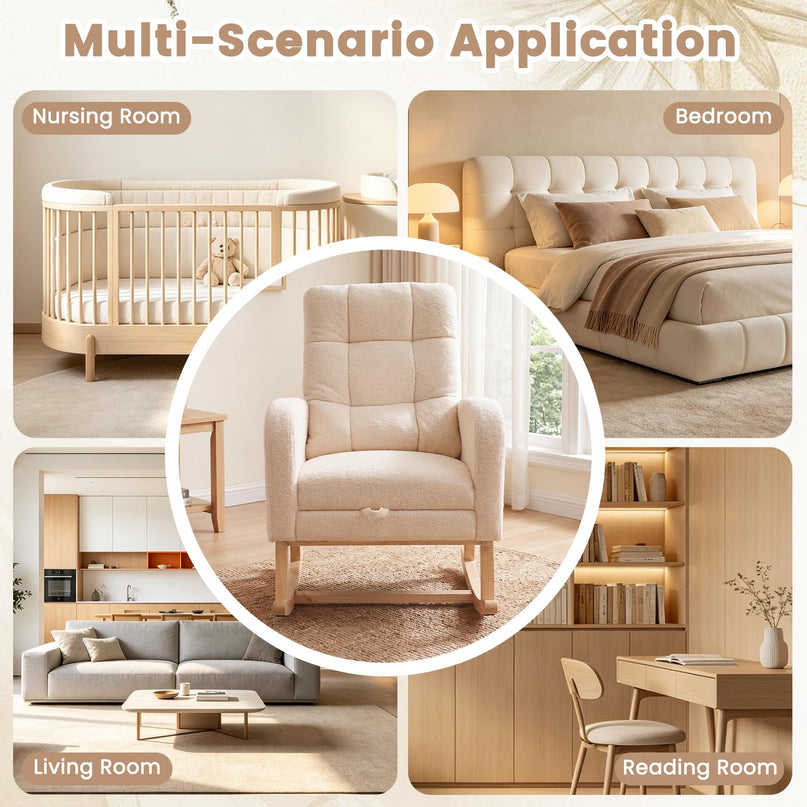 GIANTEX Nursery Rocking Chair | Teddy Upholstered Glider Chair with Footrest