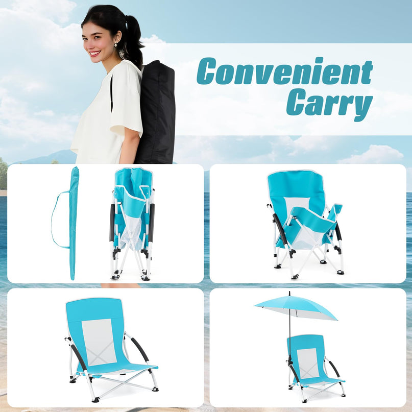 Giantex Low Folding Beach Chair with Detachable & Adjustable Umbrella
