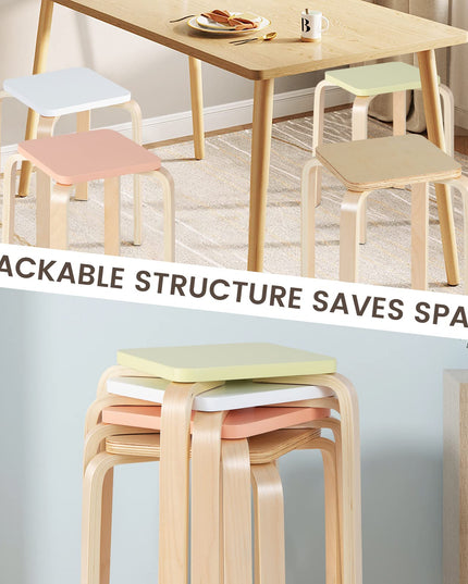 Stackable Wooden Stools Set of 4, Portable 18-Inch Height Backless School Stools