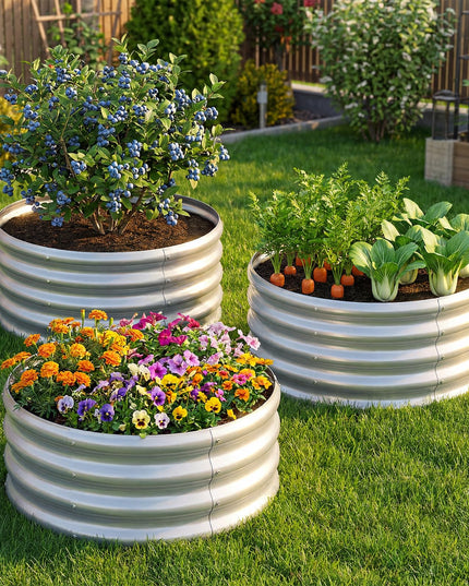 Giantex 2 x 2 x 1 FT Round Outdoor Galvanized Raised Garden Bed with Open-Ended Base (1/2)