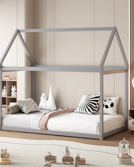 Giantex Twin House Bed, Wood Montessori Bed Frame with House Roof Canopy