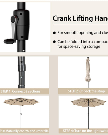 Giantex 10 ft Patio Umbrella with 112 Solar Lights, Outdoor Table Market Umbrellas with 8 Ribs