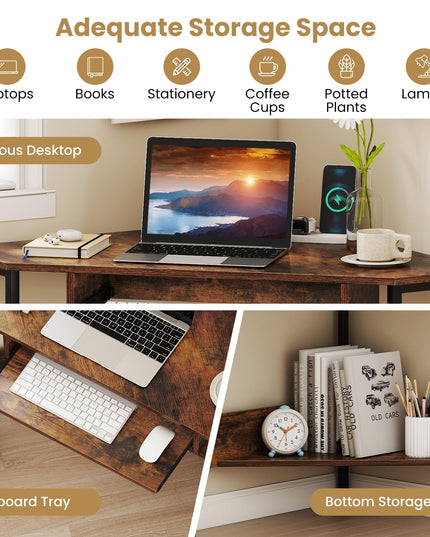 Giantex Small Corner Desk with Charging Station
