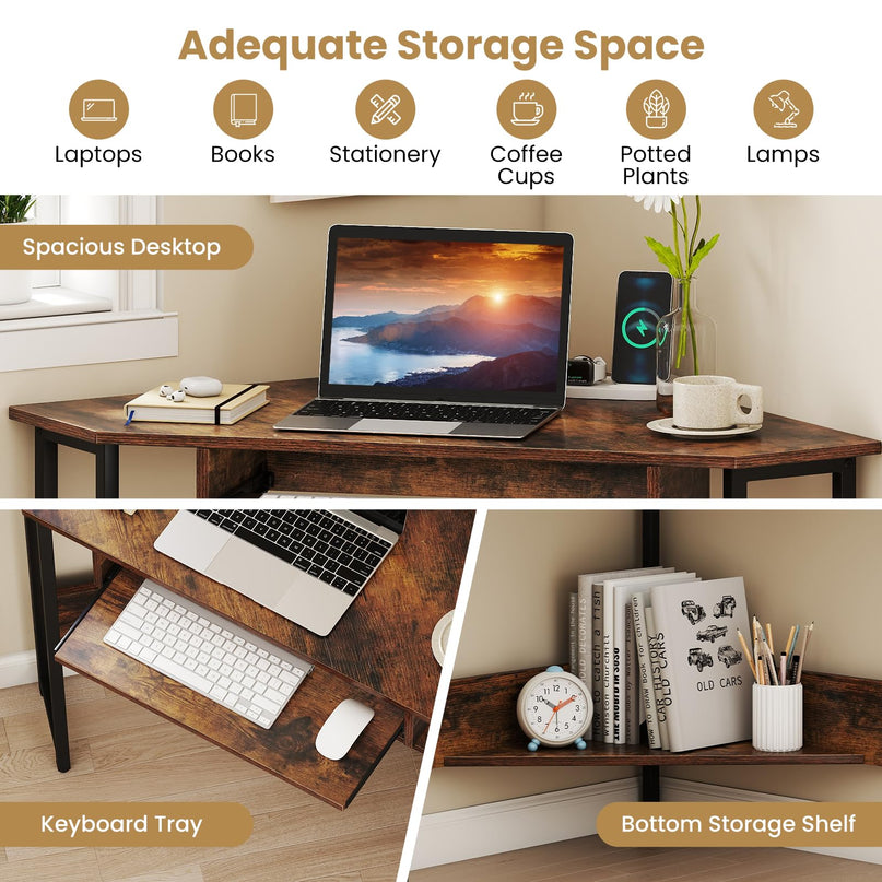 Giantex Small Corner Desk with Charging Station