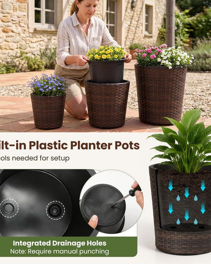 Giantex Set of 3 Plastic Planters with Drainage Holes and Saucers