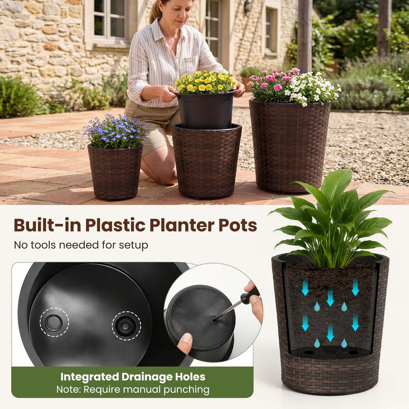 Giantex Set of 3 Plastic Planters with Drainage Holes and Saucers
