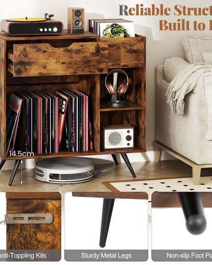 Giantex Large Record Player Stand with Charging Station