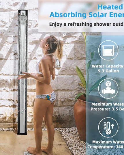 Giantex 7.2 FT 10 Gallon 2-Section Solar-Heated Outdoor Shower, Pool Shower W/Free-Rotating Shower Head
