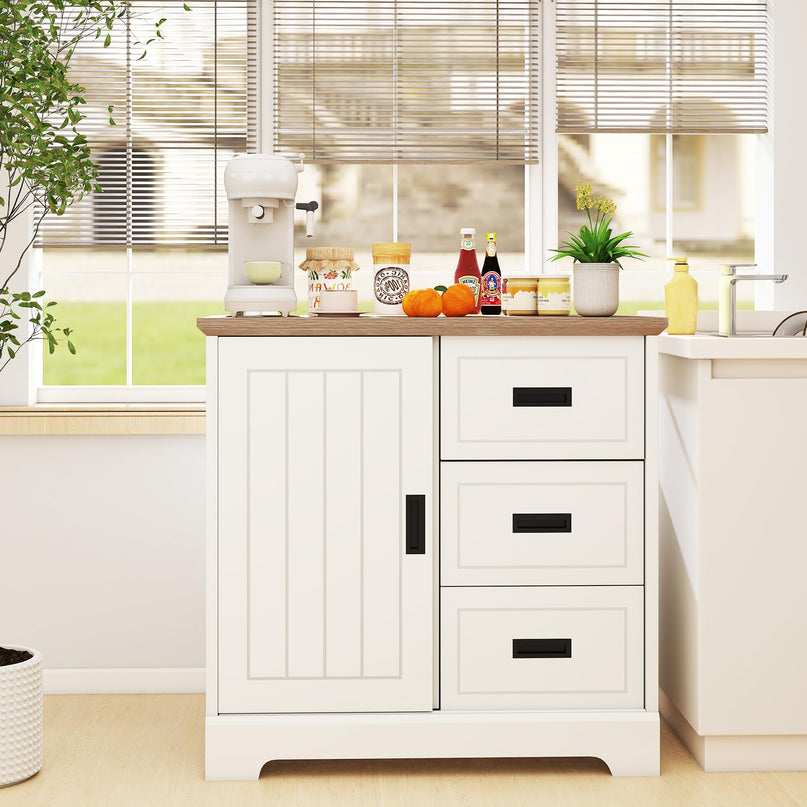 Giantex Small Sideboard Buffet Cabinet with Fluted Sliding Door