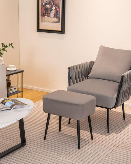 Giantex Velvet Accent Chair with Ottoman, Modern Comfy Arm Chair w/Solid Metal Frame, Pillow