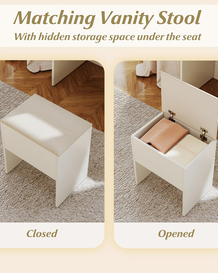 CHARMAID White Vanity Desk with Mirror and Lights | Modern Bedroom Dressing Table