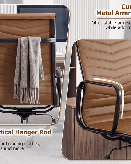 GIANTEX Home Office Chair Ribbed High-Back PU Leather Desk Chair