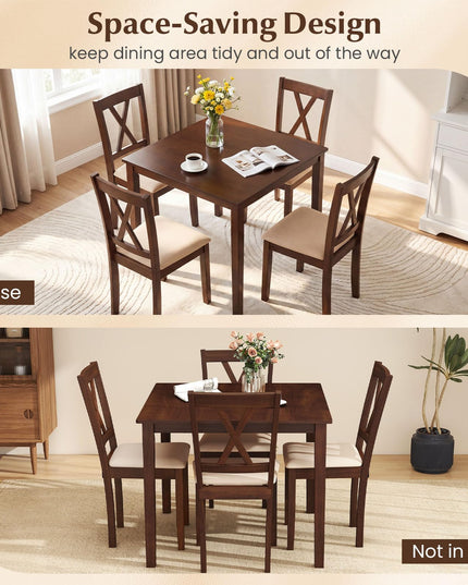 Giantex Dining Table Set for 4 | Square Kitchen Table Set w/ 4 Upholstered Chairs
